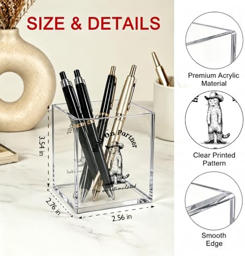 Funny Cowboy Cat Office Acrylic Cosmetic Pen Pencil Holder Cup, Hold On Partner Im Overstimulated Pencil Organizer, Humor Unique Desk Accessories, Sarcastic Gifts for Women Men（A50） - Image 2