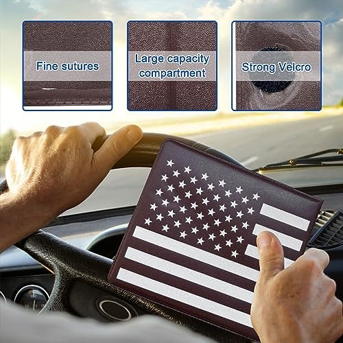 Ziciner Car Registration Insurance Holder, 2Pack Essential Auto Card Document Glove Box Organizer with Touch Fastener, Vehicle Interior Accessories Perfect for Most Car, Truck, SUV (Brown/Back Flag) - Image 3