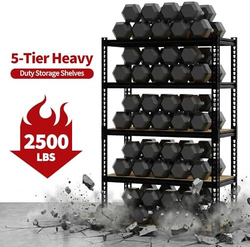 2500 Lbs Heavy Duty Garage Shelving Unit, 5 Tier Adjustable Metal Storage Shelves, 40" L x 20" W x 72" H Garage Shelf Rack for Kitchen, Pantry, Basement, Bathroom & Laundry - Image 6