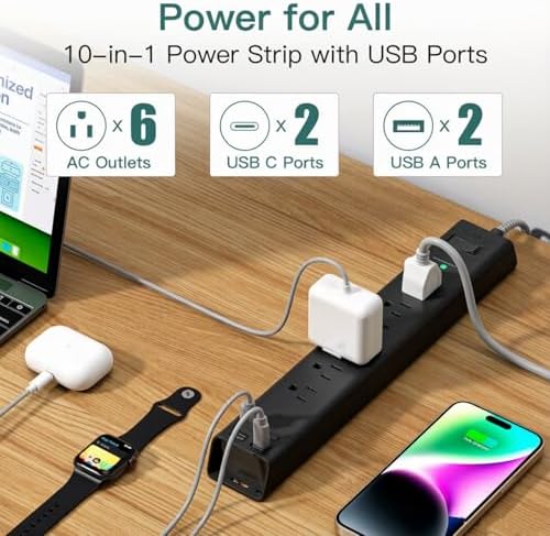 10ft Power Strip Surge Protector with 6 Outlets and 4 USB Ports - Image 2