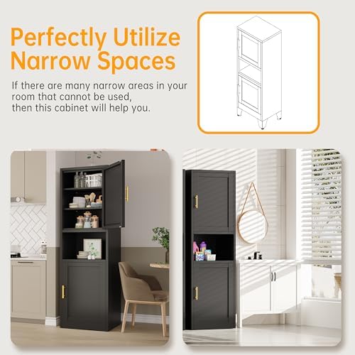 Ckzbx Tall Narrow Storage Cabinet 66.93" H Tall Bathroom Cabinet Metal Pantry Cabinets, 4 Adjustable Shelves for Kitchen, Home Office, Living Room, Dinning Room (16 inches Wide Black) - Image 5