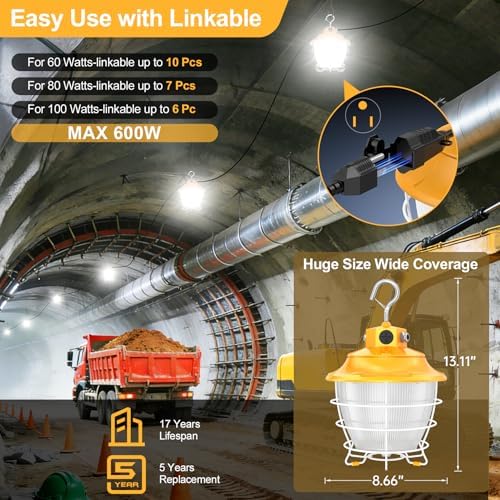 80W LED Temporary Work Light, Outdoor LED Construction Light 15000LM 4Pack - Image 6
