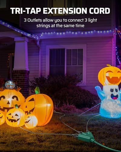 DEWENWILS 10FT Halloween Tri-Tap Outdoor Extension Cord Green, ETL Listed - Image 3