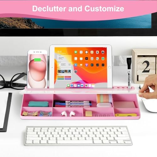 Desktop Glass Whiteboard with Storage, Desk Dry Erase White Board Pink - Image 5