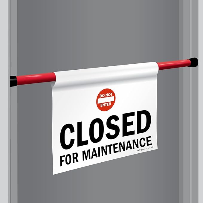 SmartSign "Closed For Maintenance" Hanging Doorway Barricade Sign by SmartSign