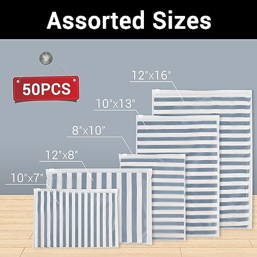 Packaging Bags, 5 Sizes 12x16" 10x13" 8x10" 12x8" 10x7" Pack of 50, 3 Mil Thick Plastic Shipping Bags for Business Clothing Packing Craft & Hobby Storage, Frosted, with Vent Hole - Image 2