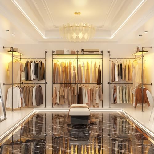 Aheaplus Industrial Pipe Clothing Rack, 79.7'' Closet System with LED Light - Image 6