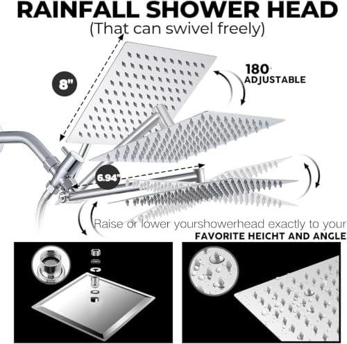 Filtered Shower Head,10 Inch Rain Shower Head with Handheld Spray Combo, Adjustable High Pressure Rainfall Shower Head, Dual Showerhead Set with Extension Arm and 60 Inch Long Shower Hose (Silver) - Image 4