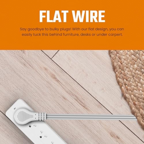 Flat 3-Outlet Extension Cord 10 Ft for Indoor Use by Bindmaster- UL-Listed 3-Prong Multi Extension Wire- Space-Saving Flat Angled Extension Cord (3 Pack) - Image 5