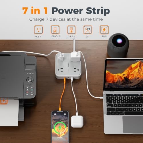 TESSAN Surge Protector Flat Extension Cord 5Ft, Flat Plug Power Strip - Image 2