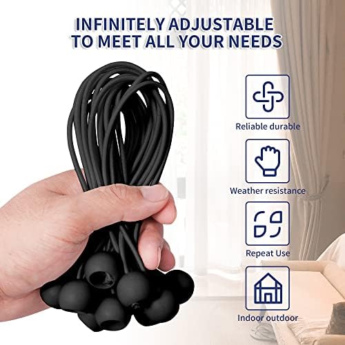 6 Inch Ball Bungee Cords, Heavy Duty UV Resistant Elastic Strap, Reusable Tie Down Cord with Balls, Indoor Outdoor Cords for Golf Net, Soccer Goals, Camping, Tent Poles, Hose (Black, 20 Pack) - Image 3