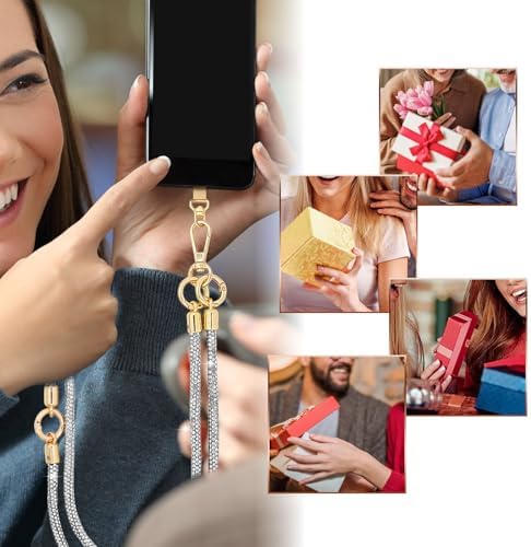 Crystal Phone Strap Crossbody and Wrist Lanyard, Anti Theft Layered & Wrist Strap Cell Phone Neck for Women - Image 6