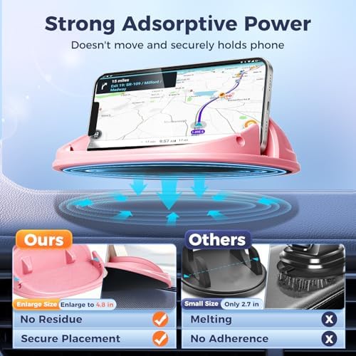 Loncaster Car Phone Holder, Car Phone Mount Silicone Car Pad Mat for Various Dashboards, Slip Free Phone Stand Compatible with iPhone, Samsung, Pink - Image 2