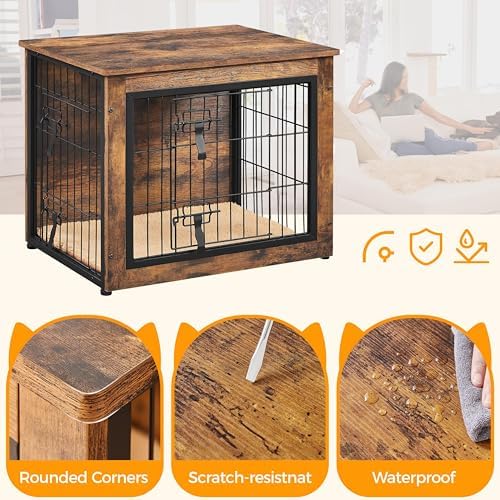 Yaheetech 32in Wooden Dog Crate Furniture w/Cushion for Small/Medium Dogs - Image 6