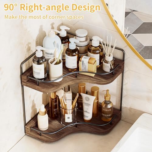 2-Tier Corner Bathroom Counter Organizer, Larger, Dark Brown - Image 5
