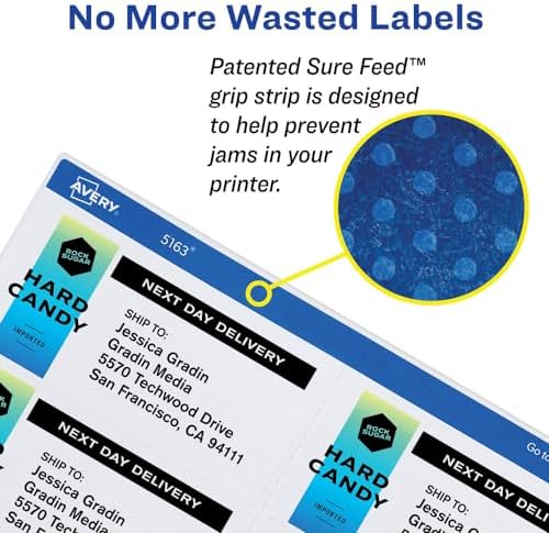 Avery Printable Shipping Labels with Sure Feed, 3-1/3" x 4", White, 1,500 Blank Mailing Labels (95940) (Pack of 2) - Image 2