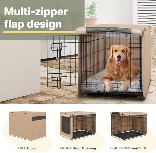 Seiyierr Dog Crate Cover - Kennel Cover Fit for 24 Inch Dog Crate, Double Door Polyester Crate Cover for Wire Dog Crate Indoor Outdoor Protection, Beige - Image 6