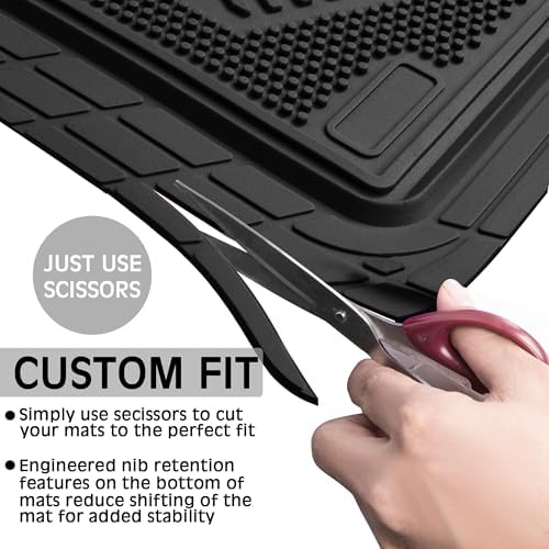 CAR PASS Heavy Duty Rubber Floor Mats Gray Car Mats Full Set with Trunk Cargo Liner - Universal Waterproof Floor Mats for Car SUV Truck, Durable All Weather Automotive Liner Mats (All Black) - Image 4