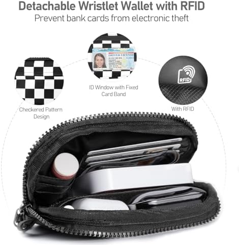Tiostep Clip and Go Strap for Phone with Wallet Crossbody Phone Lanyard Adjustable and Detachable RFID Wristlet Wallet (Black White Checkered, Medium) - Image 3