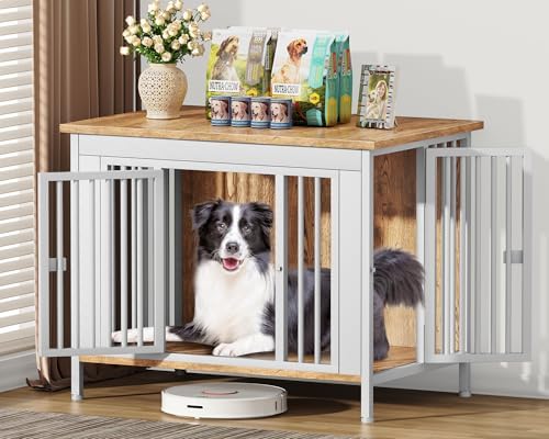 EasyCom 39.96" Dog Crate Furniture for 1 or 2 Dogs, 35-60 Pounds, White by EasyCom