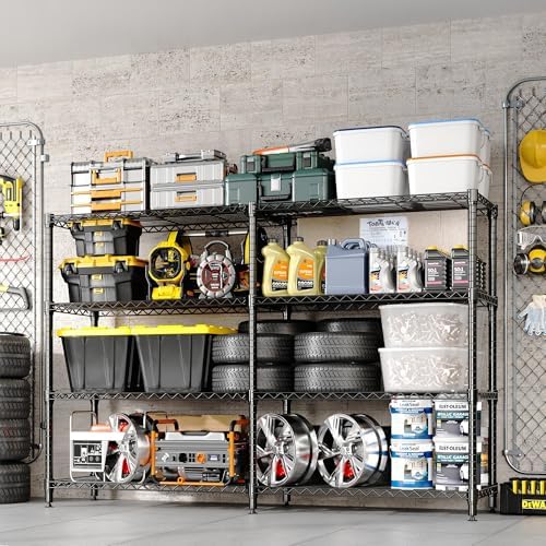 4 Tier Storage Shelving Unit Metal Shelves 59" W Wire Shelving, 59.5" H L-Shaped Pantry Shelves Kitchen Storage Shelves for Home Commercial Garage Heavy Duty, 59" W x 59.5" H x 13.8" D - Image 2