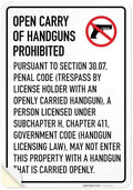 No Open Carry of Handgun Prohibited Texas §3007 Sign, by SigoSigns
