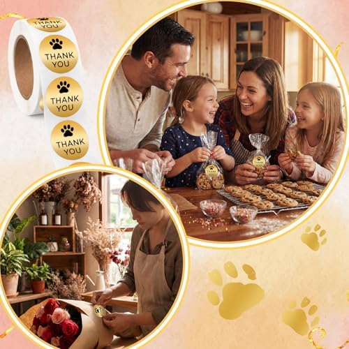 500 Pcs Thank You Dog Stickers Dog Paw Print Thank You Stickers for Shipping Mailers, Bags, Boxes, Tags, Greeting Cards, Present for Sealing and Decoration(Gold) - Image 5