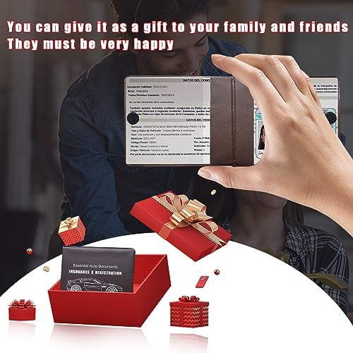 Ziciner Car Registration Insurance Holder, 2Pack Essential Auto Card Document Glove Box Organizer with Touch Fastener, Vehicle Interior Accessories Perfect for Most Car, Truck, SUV (Brown/Back Flag) - Image 5