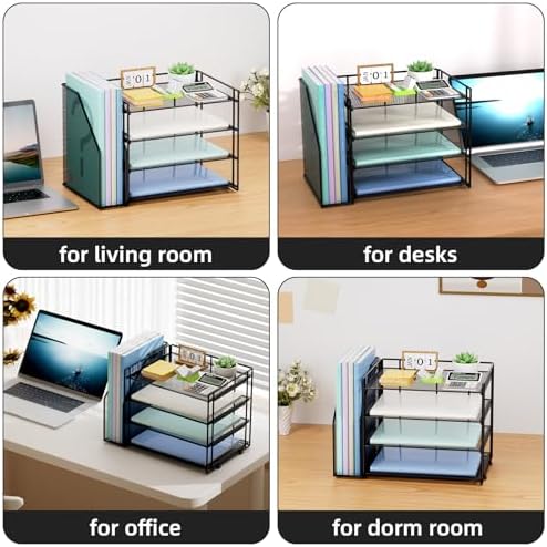Marbrasse 4-Tier Paper Tray Organizer with File Holder, Black - Image 5