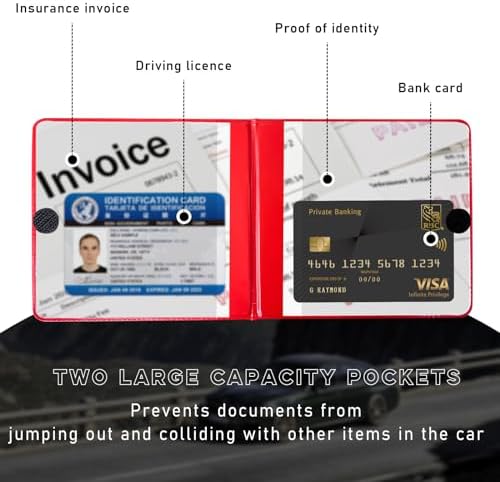 Ziciner Car Registration and Insurance Holder, 5.2"× 4.7" Premium Auto Glove Box Organizer with Closure, Essential Vehicle Document Holder for Card, Driver License (Red) - Image 3