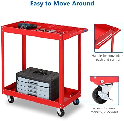 TUFFIOM 2 Tier Rolling Tool Cart, Industrial Service Cart on Wheels w/2 Brake,Heavy Duty Steel Utility Cart,Tool Organizer for Mechanic,Garage,Workshop,Warehouse & Repair Shop - Image 3