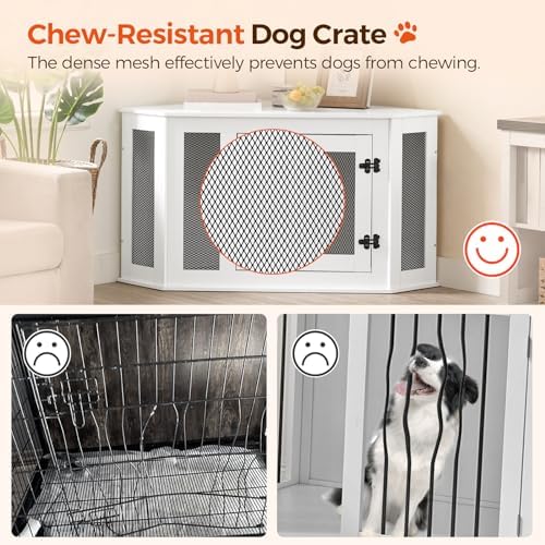 MAHANCRIS Corner Dog Crate Furniture, Wooden Dog Kennel End Table, Decorative Pet Crate Indoor Use, Furniture Style Dog House for Small Medium Dog, Dog Cage TV Stand, White and Black DCWT0801 - Image 5