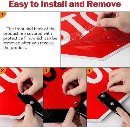 T&R (2 Pack) Large Stop Slow Sign with Handle, 18 x 18 Inches Double Sided Stop/Slow Traffic Sign, Rust Free Aluminum Reflective, Weather Resistant, Waterproof, Fade Resistant, Easy to Mount. - Image 3
