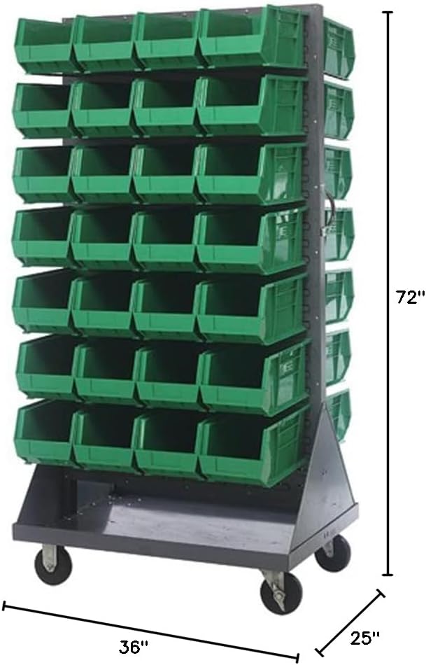 Quantum Storage Systems QMD-36H-240GN Mobile Double Sided Gray Louvered Rack System with Bins, 36” L x 25” W 72” H, Green - Image 2