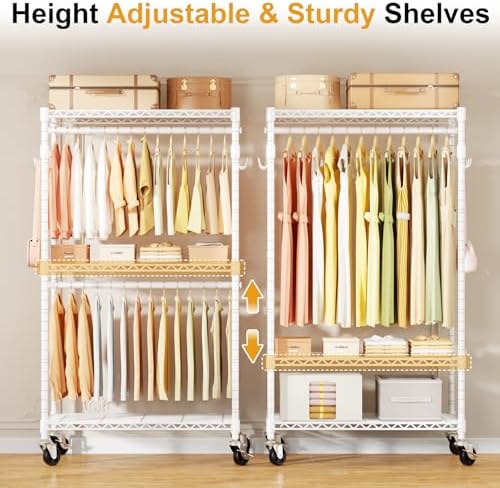 ULIFHOME P1 Rolling Clothes Rack, Portable Wardrobe Closet Holds 500lbs - Image 3