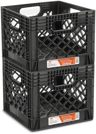 Juggernaut Storage Heavy Duty Milk Crates, 4 Handles, 16 Qt, Black, 4-Pack by JuggernautStorage