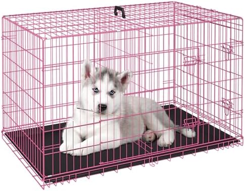 FDW | 24" Foldable Metal Dog Crate | Pink | Cage for Small Dogs by FDW