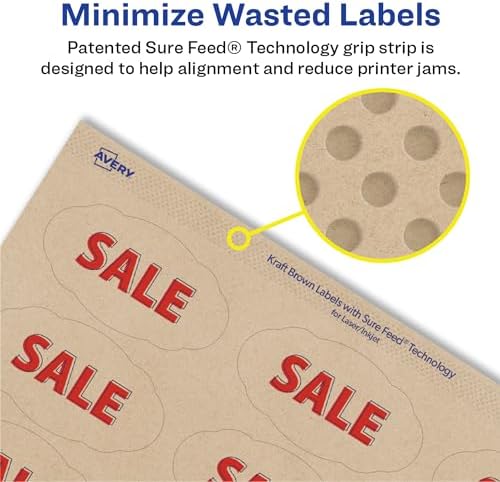 Avery® Kraft Brown Scalloped Oval Labels with Sure Feed Technology, Print to the Edge, Laser/Inkjet Printable Labels, 525 Total (22855) 1-1/8" x 2-1/4" (Pack of 5) - Image 3
