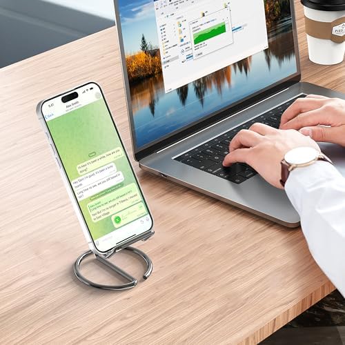 Metal Cell Phone Stand for Desk, Cute One-Piece Phone Holder, Stable Desktop Display Dock for iPhone, iPad, Samsung, Tablets & All Mobile Phones, Gray - Image 5