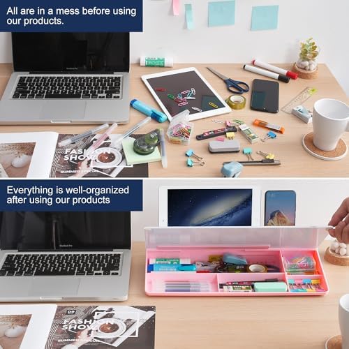 TSJ OFFICE Desktop Whiteboard Dry-Erase-Board - Computer Keyboard Stand White Board Surface Pad with Drawer, Desk Organizers with Accessories for Office, Home, School Supplies - Pink - Image 3