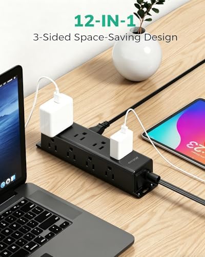 Surge Protector Power Strip, 12 Widely Spaced Multi Outlets on 3 Sides - Image 2