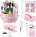 Office Supplies,School Supplies,Pink Desk Accessories,Desk Organizer,Scissors,Stapler,Tape Dispenser,Binder Clips,Staples,Staple Remover,Sticky Notes,Clear Tape,Pen,Ruler,Best Gift,11pcs by suniya
