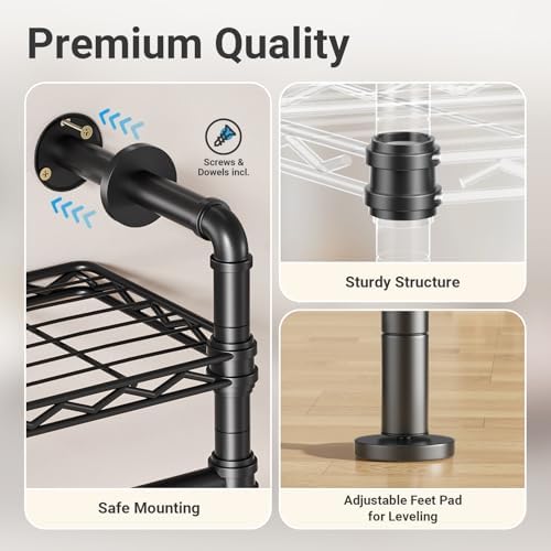 Timate L3 L Shape Garment Rack Heavy Duty Clothes Rack for Hanging Clothes, Expandable Industrial Pipe Wall Mounted Clothing Rack, Adjustable Corner Closet Wardrobe Closet Kit Closet Systems, Black - Image 6