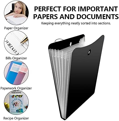 Vertical Accordion File Folder, Expanding File Document Organizer Bag for A4 Letter Size (2 Pack, Black) - Image 6