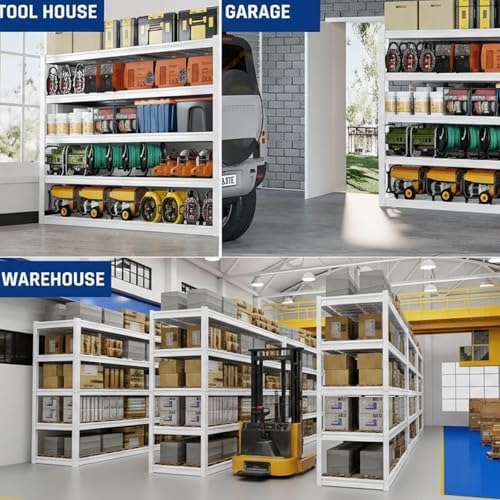 65" W Garage Shelving Heavy Duty, 65" W x 24" D x 84" H, Adjustable 5 Tier Metal Shelves, Commercial Metal Shelf Rack, Industrial Shelving，White - Image 6