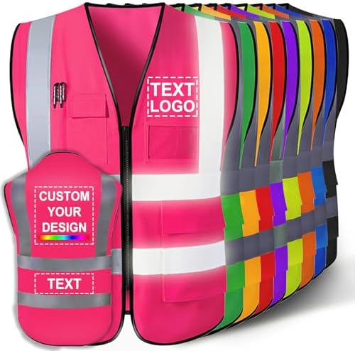 Custom Safety Vest for Men with Logo Customizable High Visibility Reflective Safety Vest with Pockets Adult Unisex by SIMIEEK