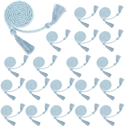 Honor Cords Graduation Cords 20pcs Light Blue Cords Bulk Grad Cords College Graduation Cords Graduation Ropes Cords Graduation Accessories 67" Long Braided Cords for 2025 Graduation Bachelor Gown by FFNMU