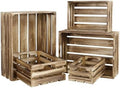 5-Piece Rustic Burnt Brown Wooden Crates Set, Wall Mountable Slatted Storage Crates with Handles, Farmhouse Wooden Crates for Display & Organizer for Home Decor by MACVAD