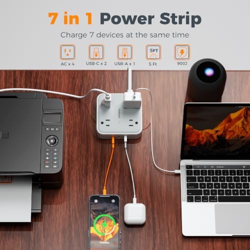 TESSAN Surge Protector Flat Extension Cord 5Ft, Flat Plug Power Strip - Image 2