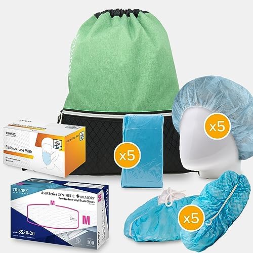 Tronex All-In-One Disposable PPE Kit for Home Health, Workplace, and Classroom Including Vinyl Exam Gloves, Isolation Gowns, Medical Face Masks, Shoe Covers, Hairnets (Small) by TRONEX